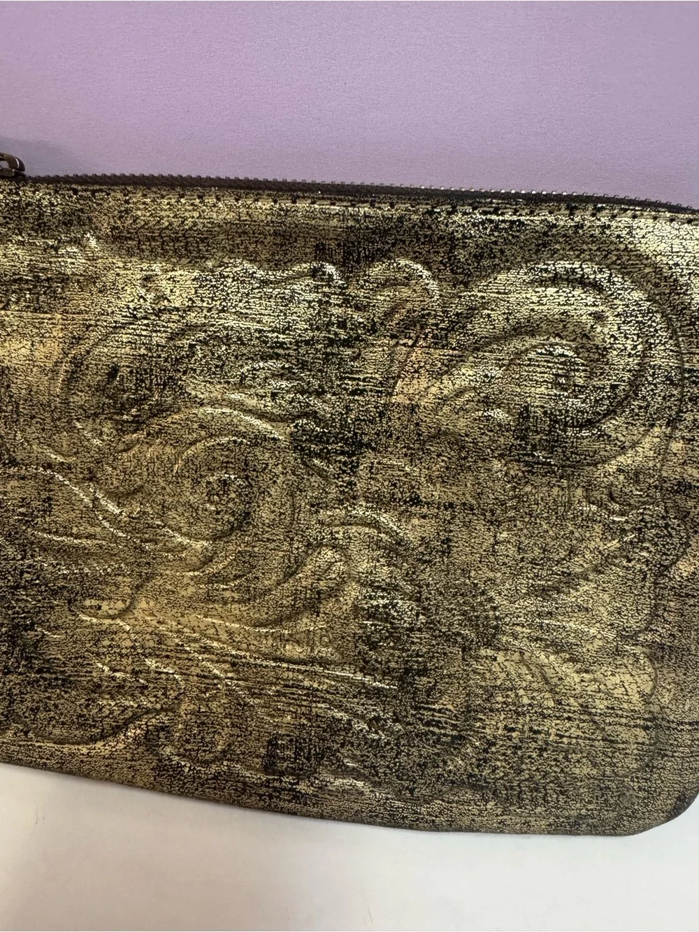 Patricia Nash Crackled Metallic Leather Zip Pouch Clutch
